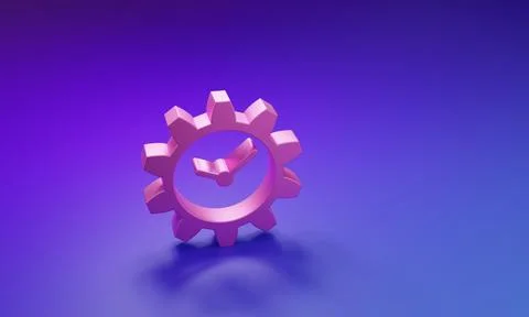 Pink Time Management icon isolated on purple-blue background. Clock and gea.. Stock Illustration