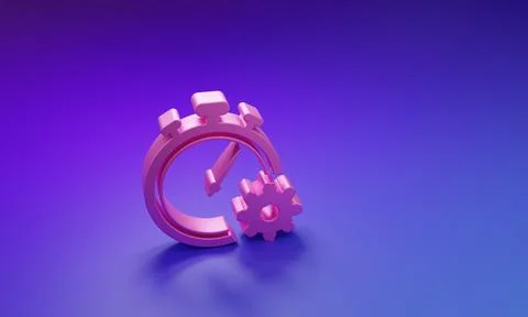 Pink Time management icon isolated on purple-blue background. Clock and gea.. Stock Illustration