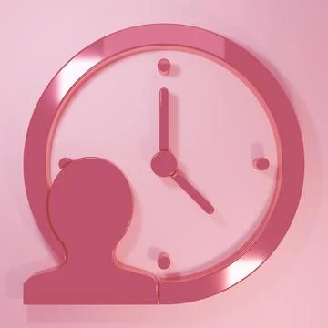Pink Time Management icon isolated on pink background. Clock and gear sign... Stock Illustration
