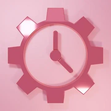 Pink Time Management icon isolated on pink background. Clock and gear sign... Stock Illustration