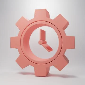 Pink Time Management icon isolated on pink background. Clock and gear sign... Stock Illustration