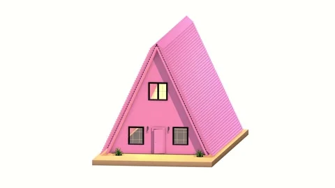Pink tiny house, 3D animation. Real estate and mortgage concept. Stock Footage 208608417