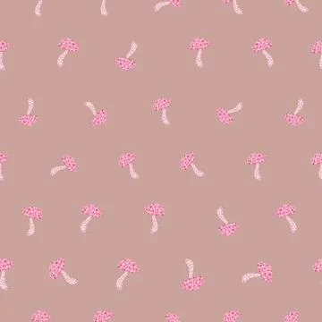 Pink toadstool mushrooms seamless vector pattern Stock Illustration