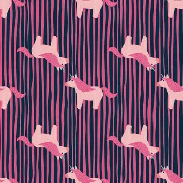 Pink tones seamless pattern with horse unicorn doodle ornament. Striped backg Stock Illustration