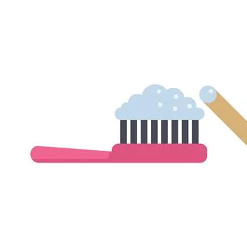 Pink toothbrush with toothpaste applying getting ready for brushing teeth Stock Illustration