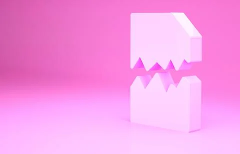 Pink Torn document icon isolated on pink background. Minimalism concept. 3d i 스톡 일러스트