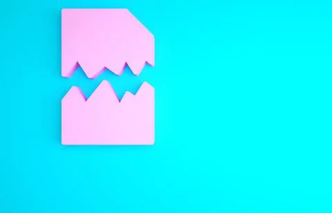 Pink Torn document icon isolated on blue background. Minimalism concept. 3d i Stockillustratie