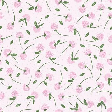 Pink Tossed Clovers Seamless Pattern Background Print Stock Illustration