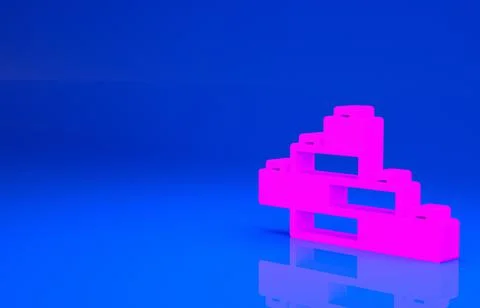Pink Toy building block bricks for children icon isolated on blue background. Stock Illustration