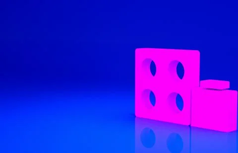 Pink Toy building block bricks for children icon isolated on blue background. 스톡 일러스트