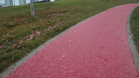 Pink track background pattern direction jogging road lawn Stock-Footage 166587791