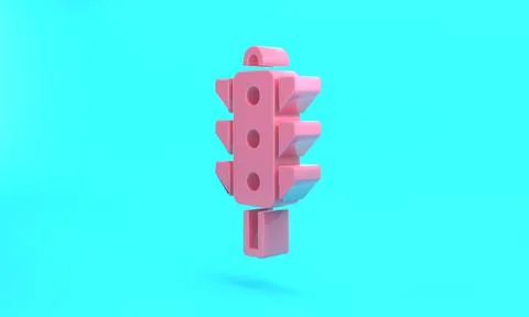 Pink Traffic light icon isolated on turquoise blue background. Minimalism con Illustrazione stock