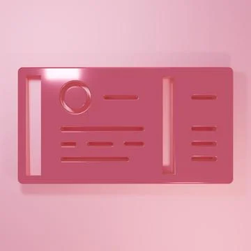 Pink Train ticket icon isolated on pink background. Travel by railway. Mini.. Illustrazione stock