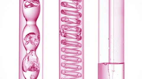 Pink transparent liquid bubbles in bulb condenser on white Stock Footage 341837782