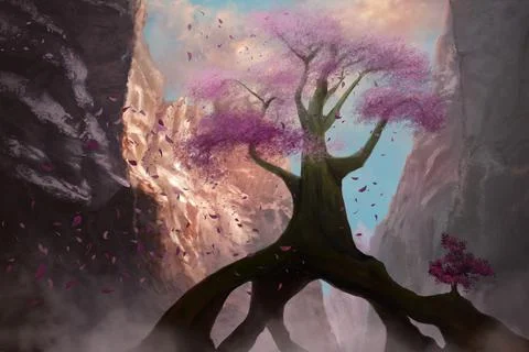 Pink tree in a canyon Stock Photos