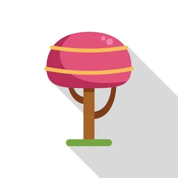 Pink tree growing with round crown and stripes, flat design with long shadow Stock Illustration