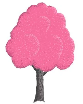 Pink tree isolated on white background. Abstract hand drawn sakura tree Stock Illustration