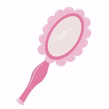 Pink trendy mirror in flat style, barbiecore aesthetic. Vector sketch illustr Stock Illustration