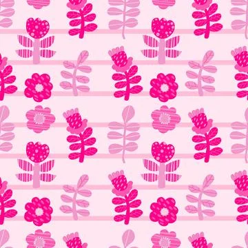 Pink trendy seamless pattern. Decorative minimalist flowers and leaves on p.. Stock Illustration