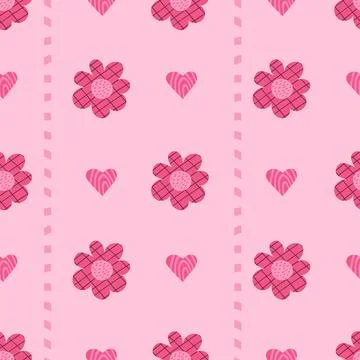 Pink trendy seamless pattern. Decorative minimalist flowers and hearts on p.. Stock Illustration