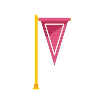 Pink triangular flag hanging on pole icon Illustrazione stock
