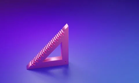 Pink Triangular ruler icon isolated on purple-blue background. Straightedge.. Illustrazione stock