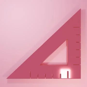 Pink Triangular ruler icon isolated on pink background. Straightedge symbol.. Stock Illustration
