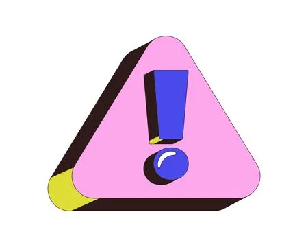 Pink triangular warning sign with exclamation mark 2D cartoon object Stock Illustration