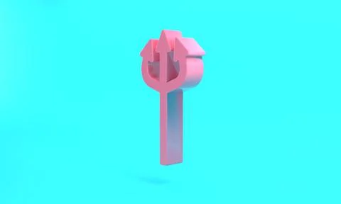 Pink Trident devil icon isolated on turquoise blue background. Happy Hallowee Stock Illustration