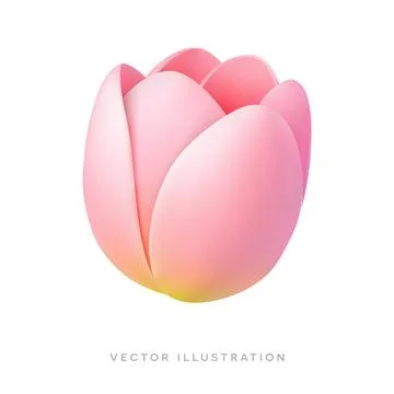 Pink tulip flower 3D realistic icon. Spring floral vector illustration isolated Stock Illustration