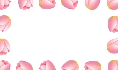 Pink tulip flower border frame. Minimalist 3D spring floral template Stock Illustration