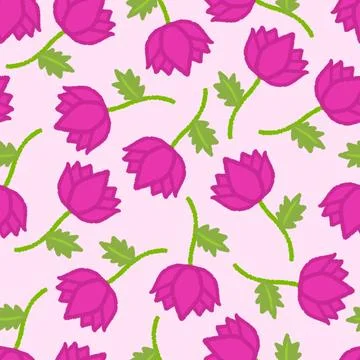 Pink Tulip Seamless Pattern With Hand Drawn Floral Style Stock Illustration