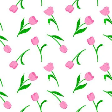 Pink tulip seamless pattern, vector illustration. Endless texture Stock Illustration