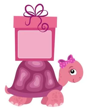 Pink turtle with gift Stock Illustration