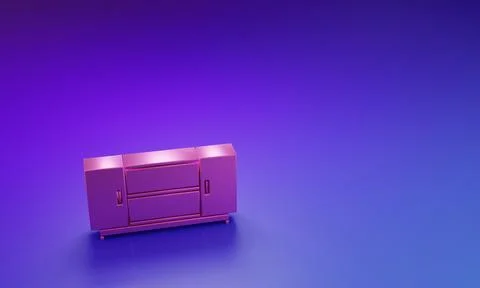 Pink TV table stand icon isolated on purple-blue background. Minimalism con.. Stock Illustration