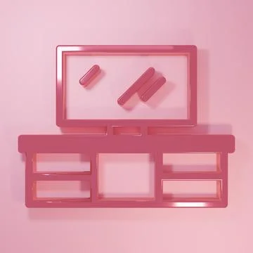 Pink TV table stand icon isolated on pink background. Minimalism concept. 3.. Stock Illustration