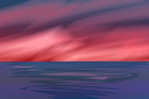 Pink Twilight Sky Reflected Across Calm Ocean Illustration Illustrazione stock