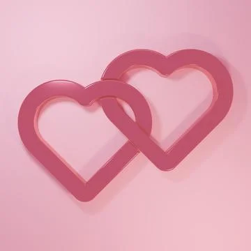 Pink Two Linked Hearts icon isolated on pink background. Romantic symbol li.. Stock Illustration