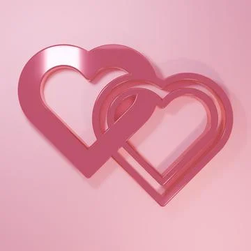 Pink Two Linked Hearts icon isolated on pink background. Romantic symbol li.. Stockillustratie