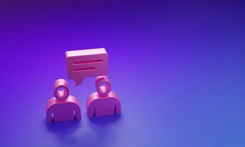 Pink Two sitting men talking icon isolated on purple-blue background. Speec.. Stock Illustration