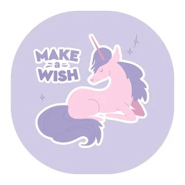 Pink unicorn text make wish. Greeting card, poster Stock Illustration