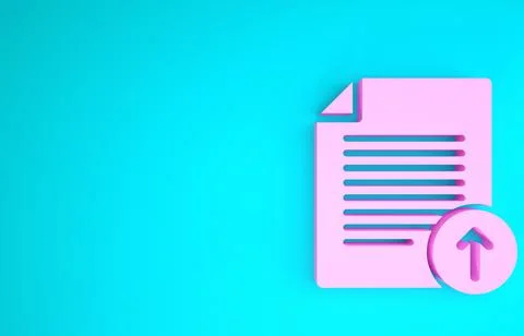 Pink Upload file icon isolated on blue background. File document symbol. Docu Illustrazione stock
