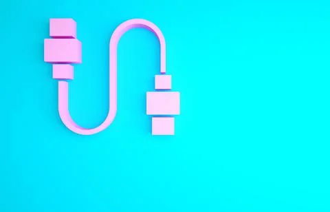 Pink USB cable cord icon isolated on blue background. Connectors and sockets  Illustrazione stock