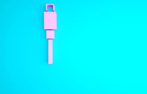Pink USB cable cord icon isolated on blue background. Connectors and sockets  Illustrazione stock