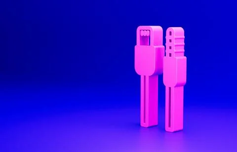 Pink USB cable cord icon isolated on blue background. Connectors and sockets for Stock Illustration