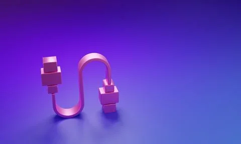 Pink USB cable cord icon isolated on purple-blue background. Connectors and.. イラスト素材