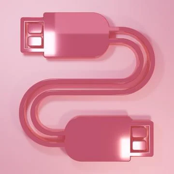 Pink USB cable cord icon isolated on pink background. Connectors and socket.. Stock Illustration