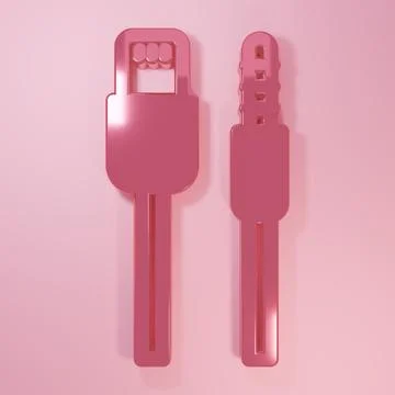 Pink USB cable cord icon isolated on pink background. Connectors and socket.. 스톡 일러스트