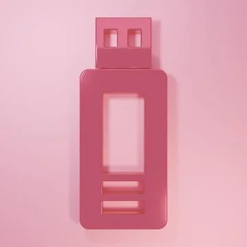 Pink USB flash drive icon isolated on pink background. Minimalism concept. .. Stock Illustration