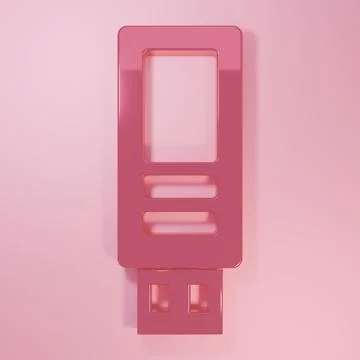 Pink USB flash drive icon isolated on pink background. Minimalism concept. .. Stock Illustration